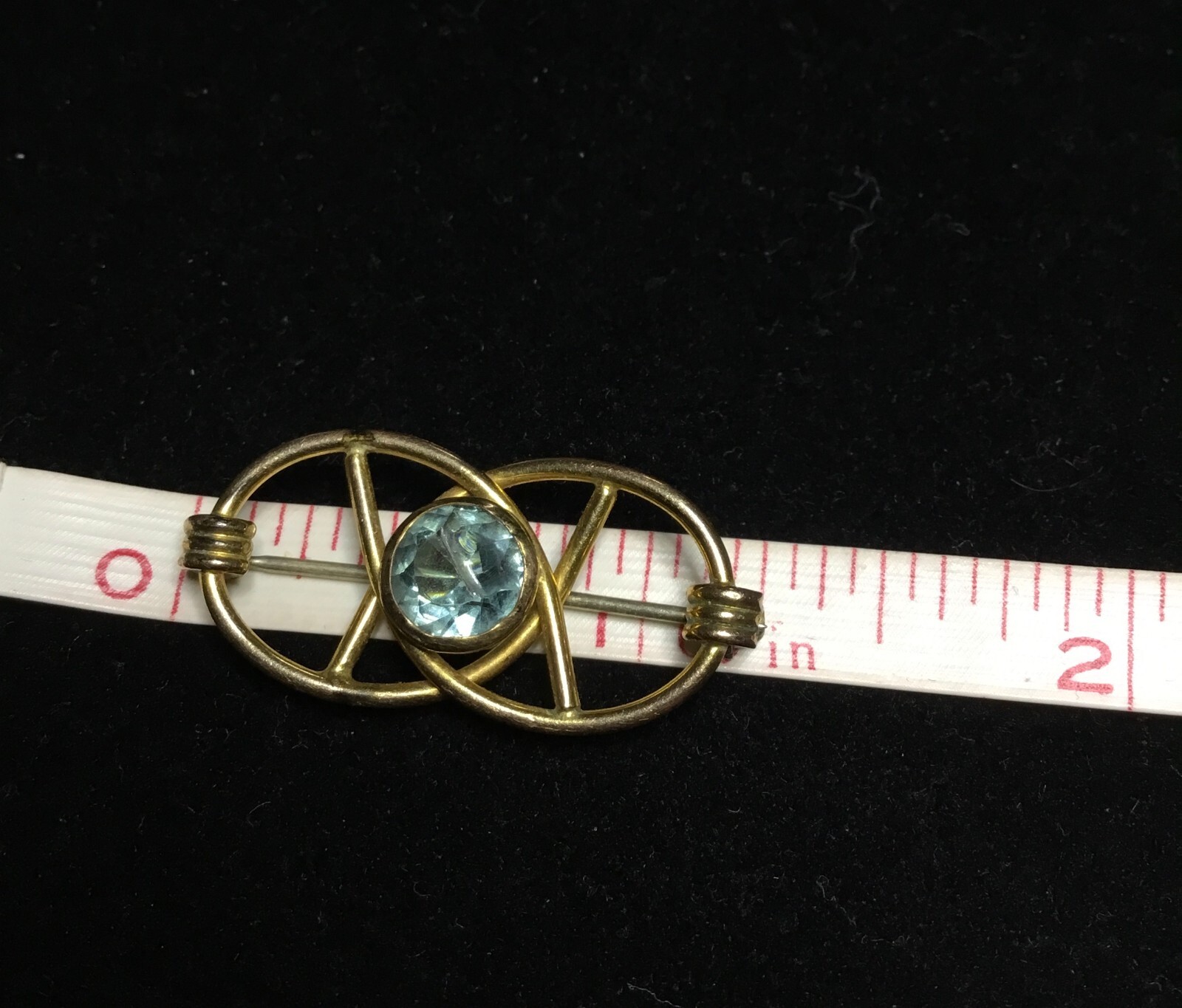 Vintage Deco 1/20 10K Gold Filled Aquamarine Conjoined Circles Brooch Pin 1-1/4″