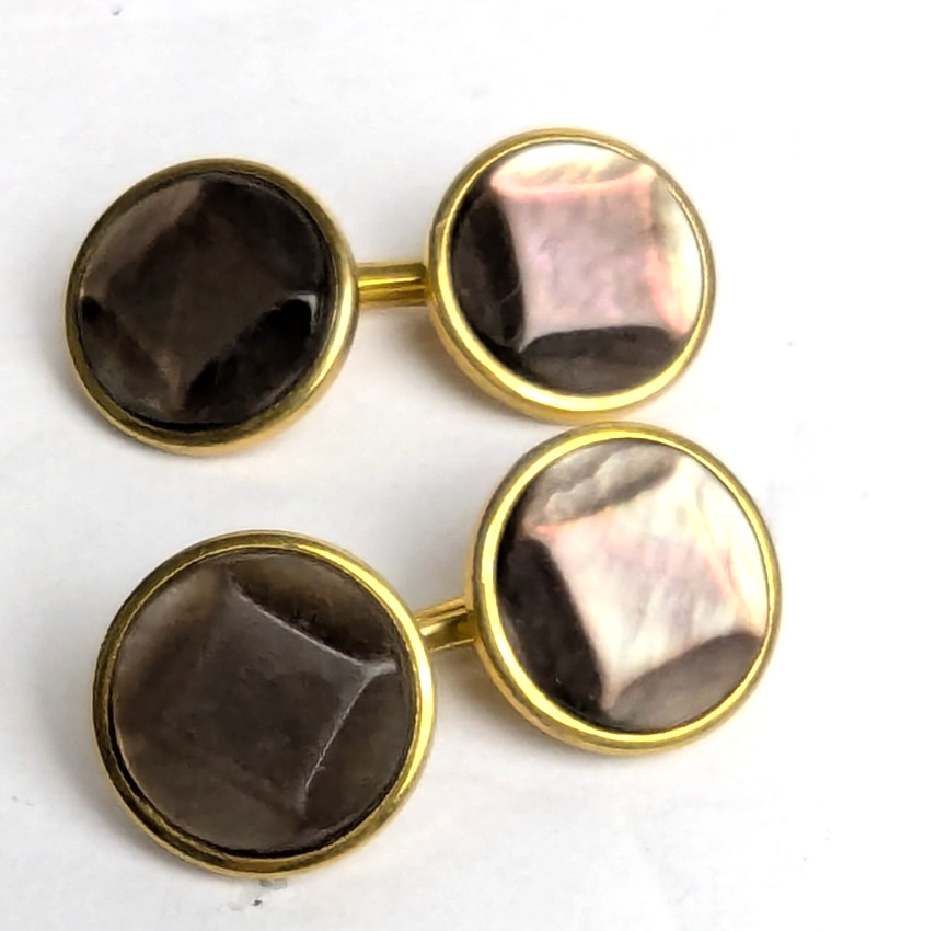 Vintage Hadley USA 12K Yellow Gold Filled Carved Abalone Shell Cufflinks
