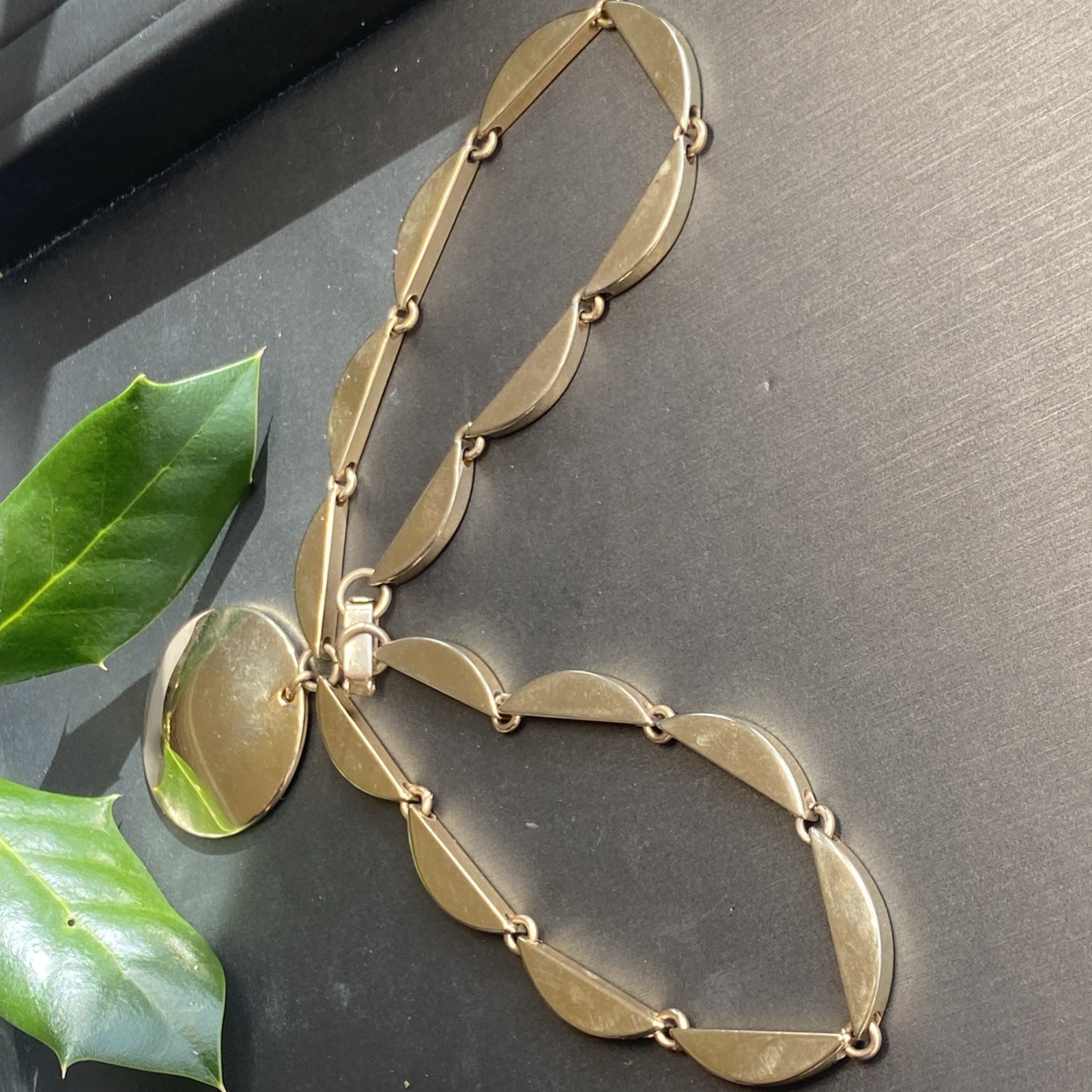 Vintage Choker Necklace Estate Jewelry Pre-owned Bold Gold Plated Gate Link 15”