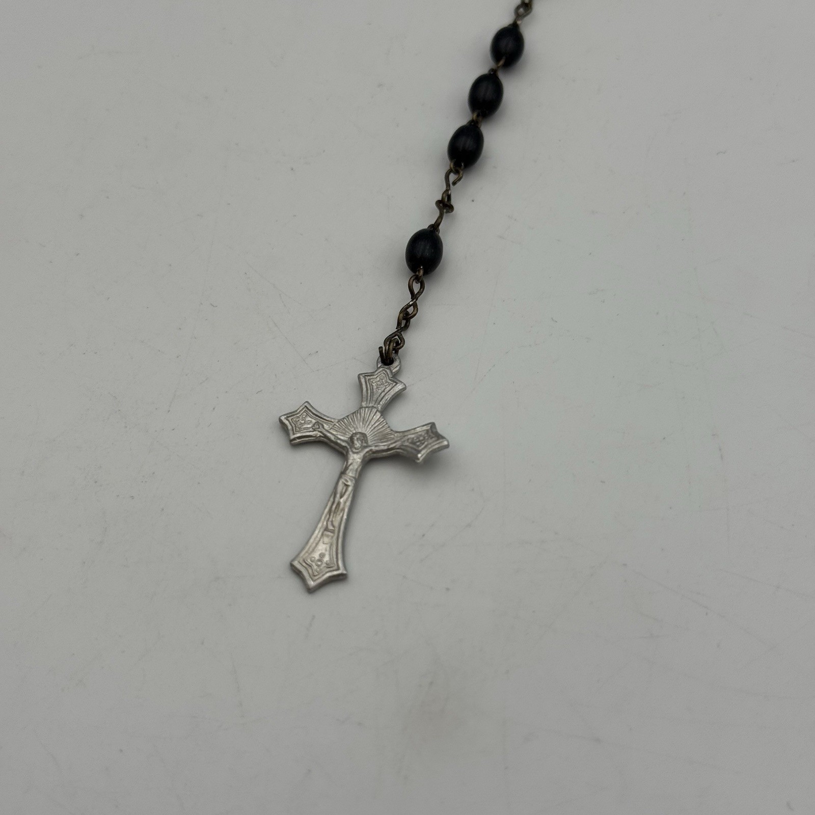 VTG Black Beaded Rosary Italy Marked 16″ Sterling Silver 925 7.4g