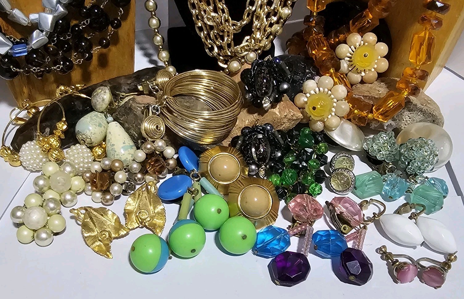 Japan Austria West Germany Glass Plastic Beaded Huge Lot Necklace Earrings