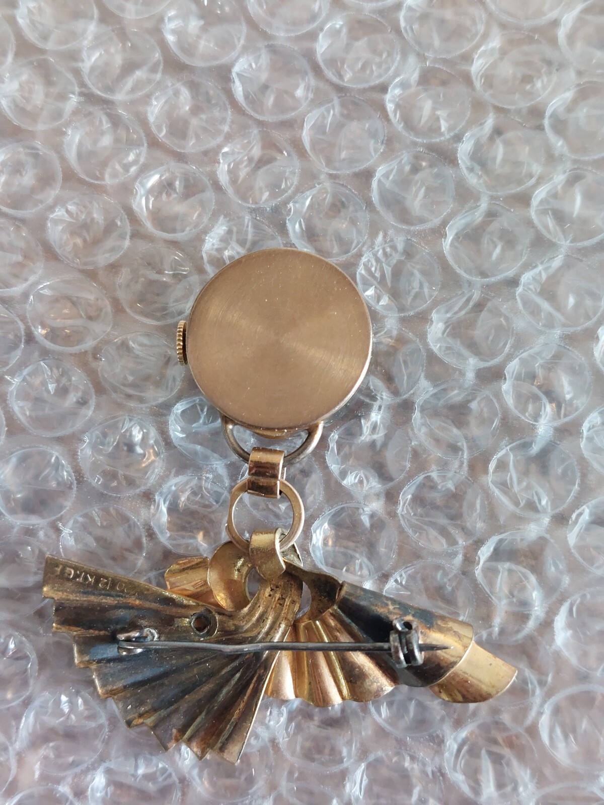 Vintage Gotham Manual Brooch Pin Watch 7 Jewels Copper Face Works 1/20 12k GF