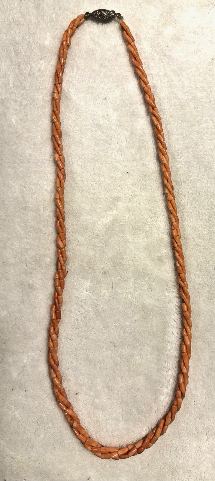 Vintage Angel Skin Coral Twisted Triple Strand Necklace 22” Long