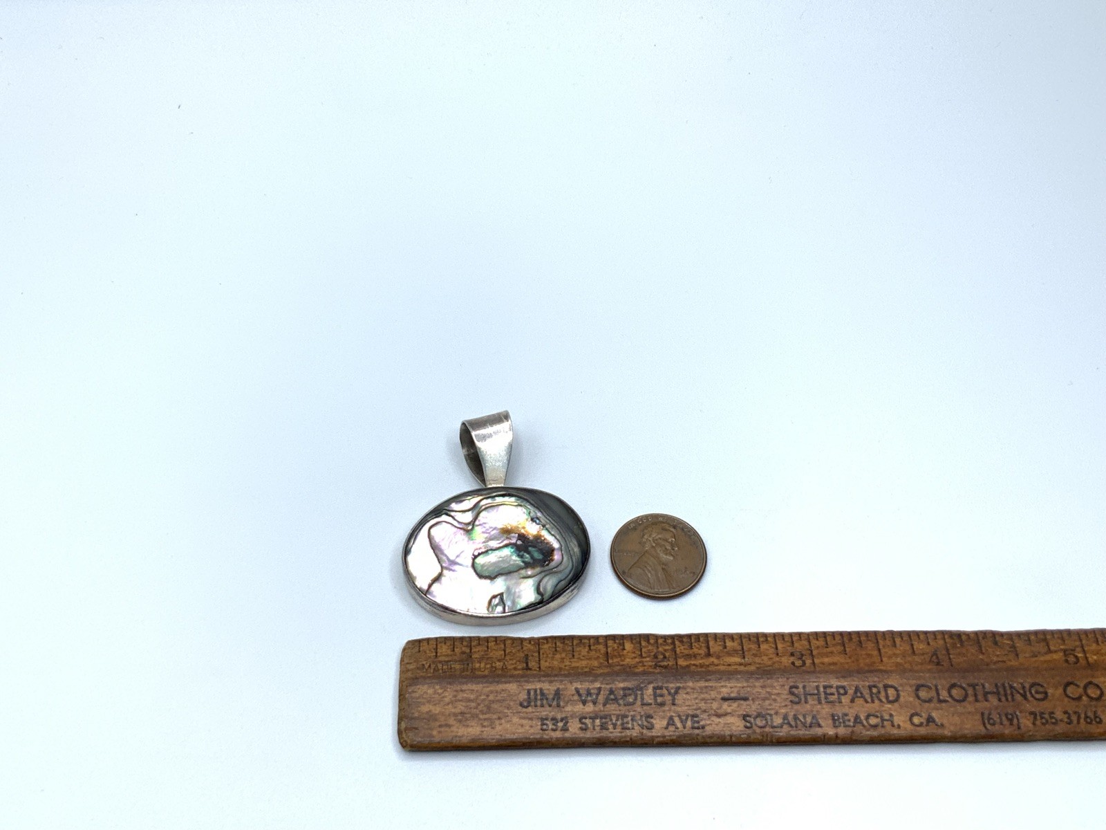 Vintage ATI Mexico 925 Sterling Silver Oval Abalone Shell Drop Pendant – 15.9g