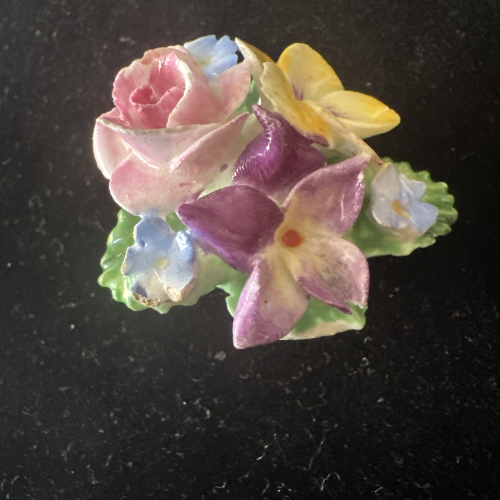 Crown Staffordshire Brooch-1930s Antique English Bone China Porcelain Flower Pin