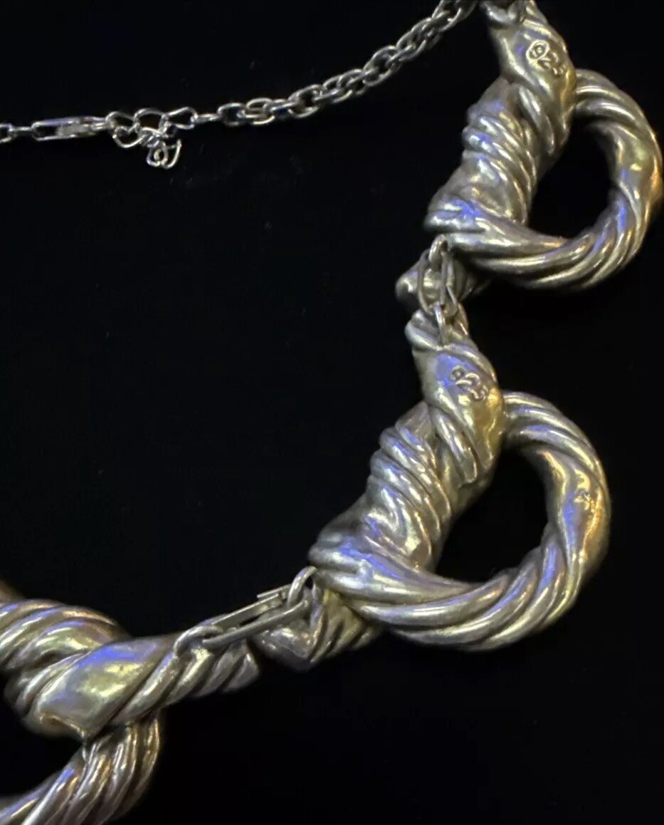 Vintage “RARE ” 925 Sterling Silver W/touch Gold 5 Knotted Rope Necklace 15.5