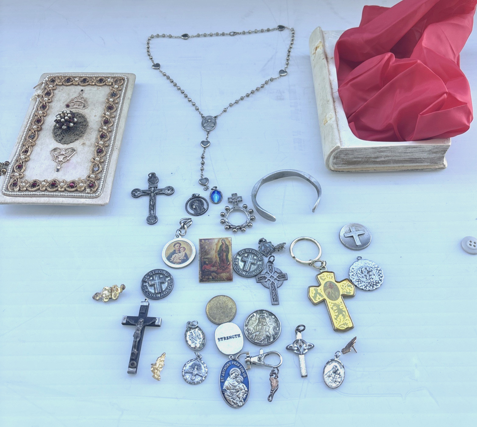 Vintage Jewelry Box Junk Ceramic Lot Christian Catholic Religious Themed Nice