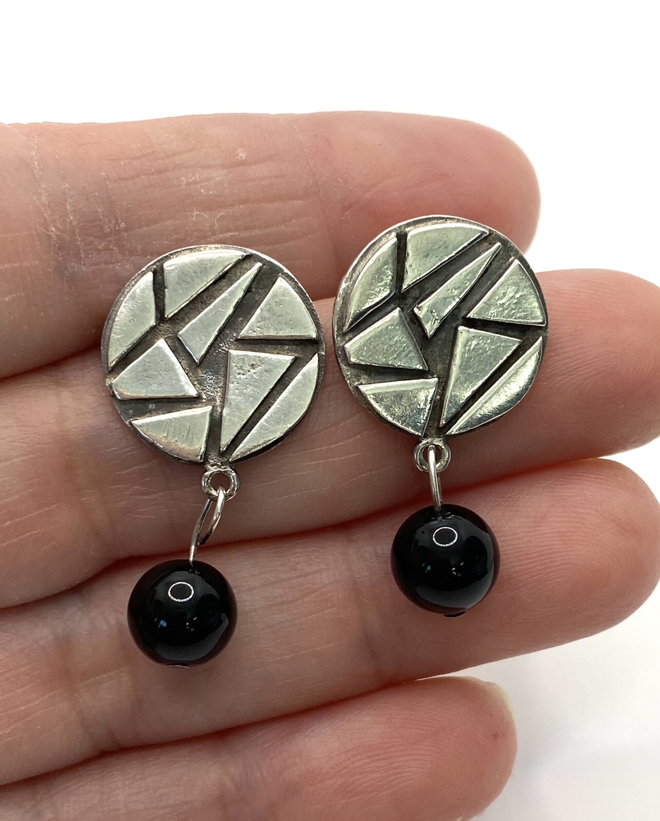 925 Earrings Dangles Geometric Art Deco Vintage Pierced 6.69g