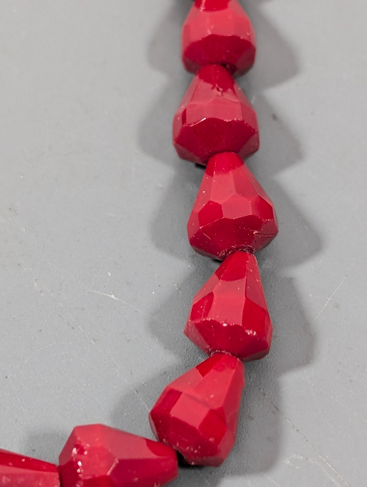Vintage Bohemian Style Faceted Ruby Red Glass Bead Necklace Bicone 24″ MCM