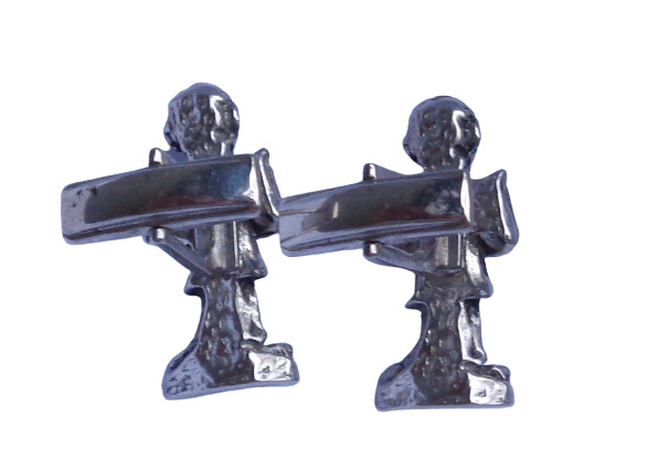 Vtg Silver Figural Person Dentures False Teeth Cufflinks Dental Dentist Oddity