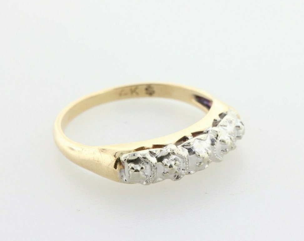 14K Yellow & White Gold Gold Art Deco Estate Diamond-Cut Design Ring – Size 4