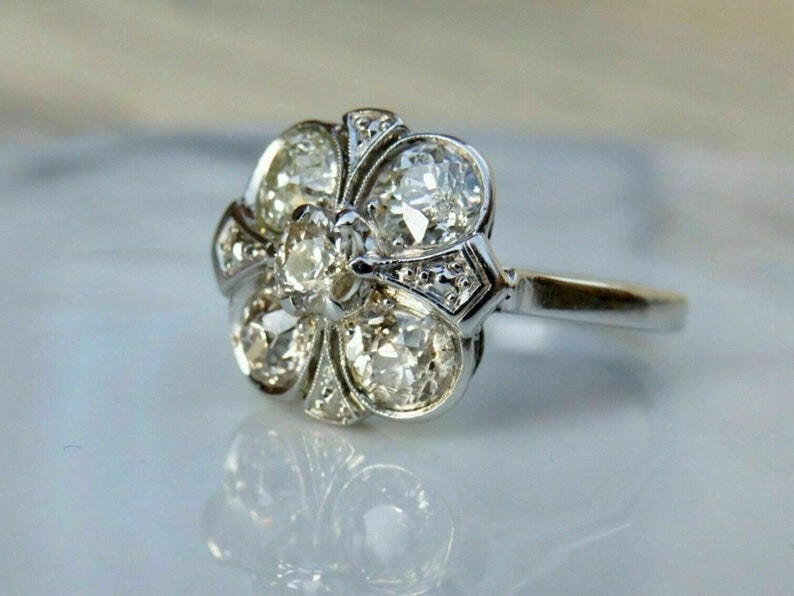 Vintage Flower Inspired Ring Old European Floral Style Edwardian Engagement Ring