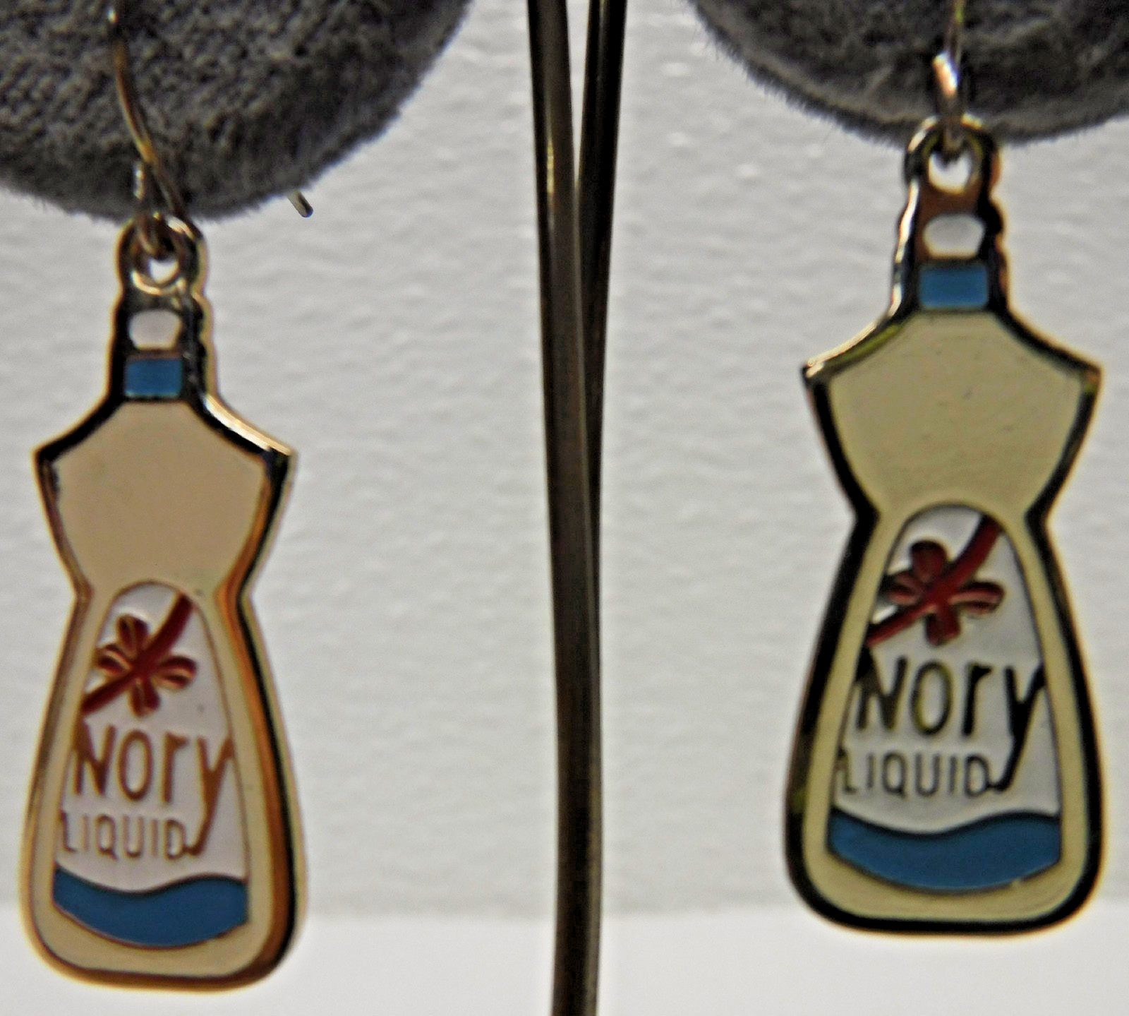 Vintage Ivory Liquid Dish Soap Dangle PIERCED EARRINGS metal w/ Enamel Finish