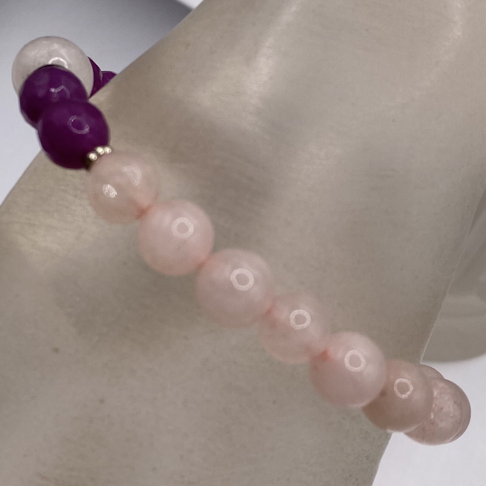 Rose Quartz Bracelet Pink Purple Faceted Polished Gemstone Beads Stretch Chakra