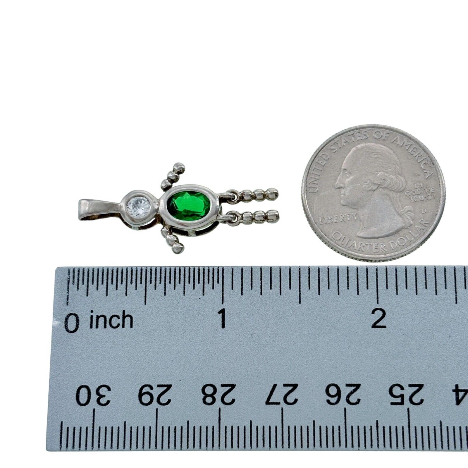 Sterling Silver 925 Green Crystal Dangle Person Charm Pendant