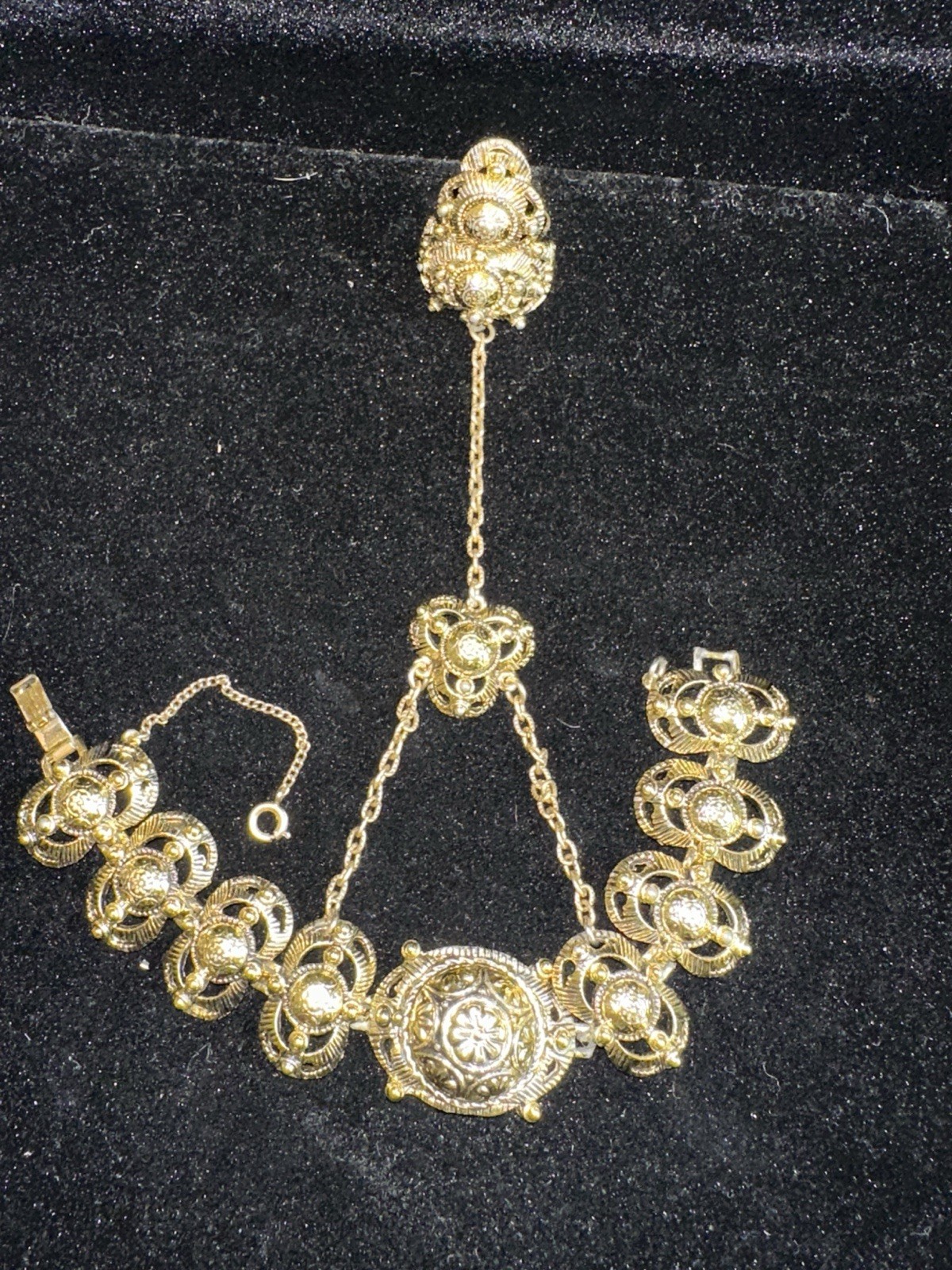 Vintage ethnic India Ring Bracelet combo appears to be heavy made gold plated