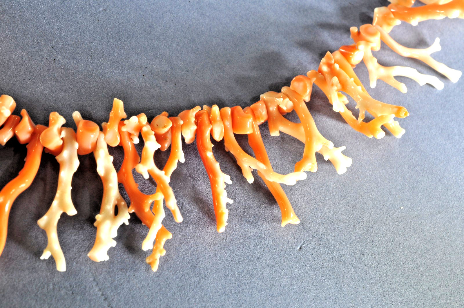 Coral Necklace White & Salmon Graduated Branch Coral 21 Inches Signed