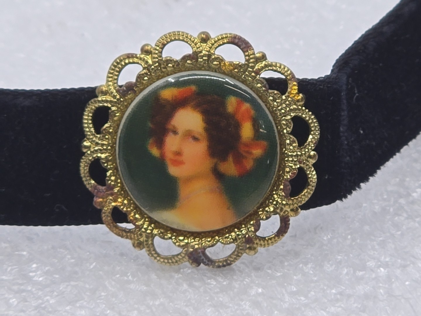 Vintage ART Portrait Cameo Black Velvet Choker Victorian Style W Germany