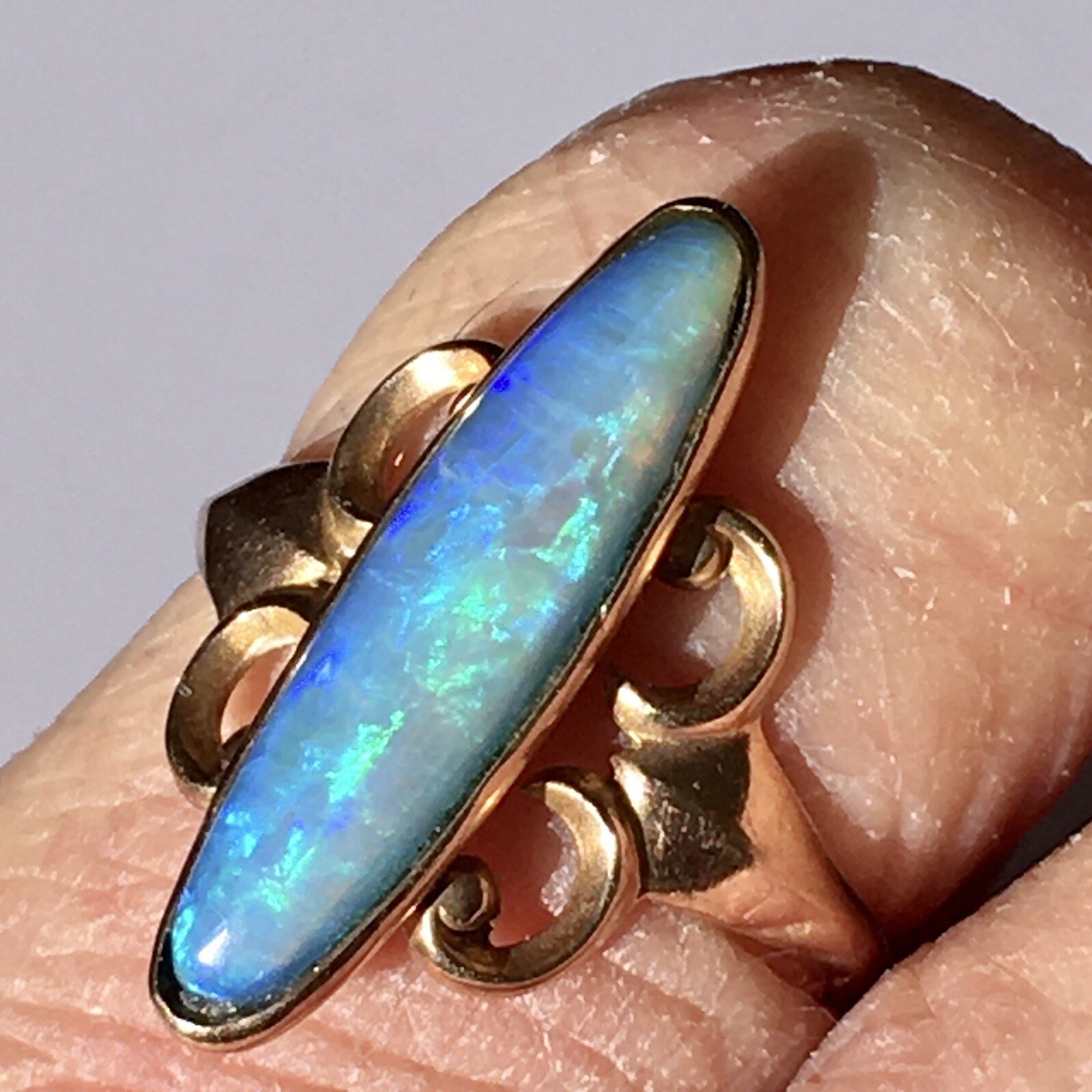 Antique American 10K Gold Victorian 1880s Natural Opal Ring Size 8