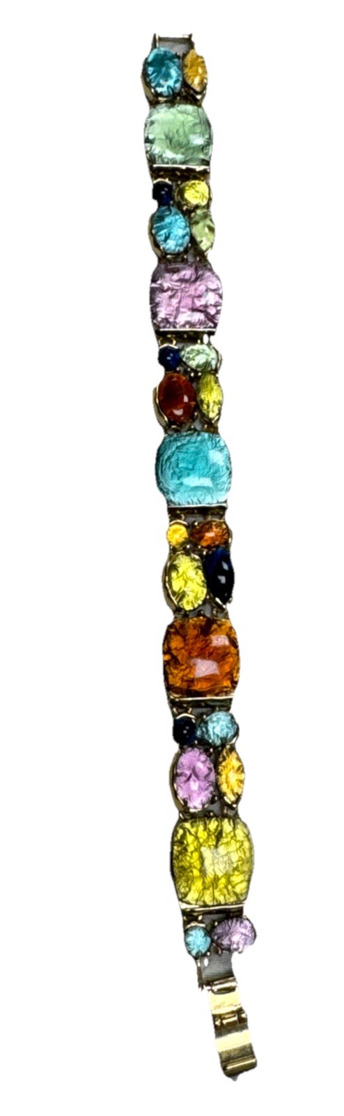 Vintage Foiled Art Glass Gold Plate Panel Link 8”Bracelet
