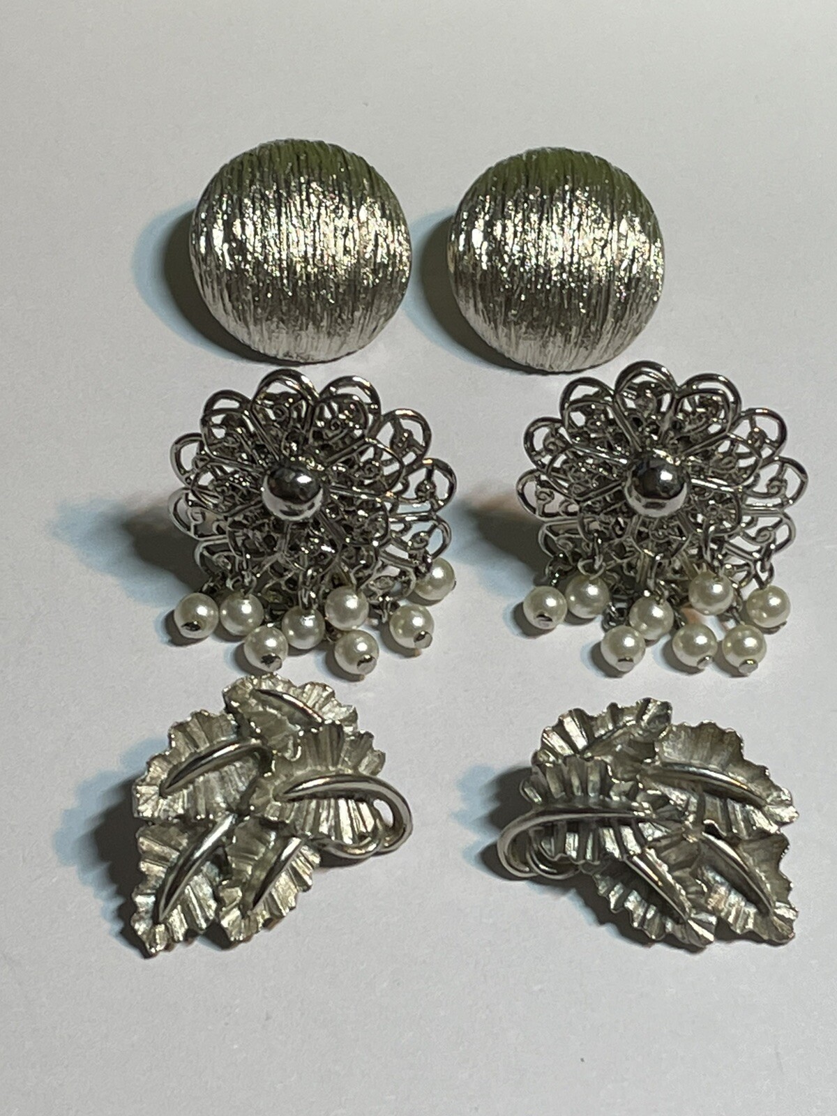 Vintage Silver Tone 3 Pair Clip On Earrings Jewelry YT-33