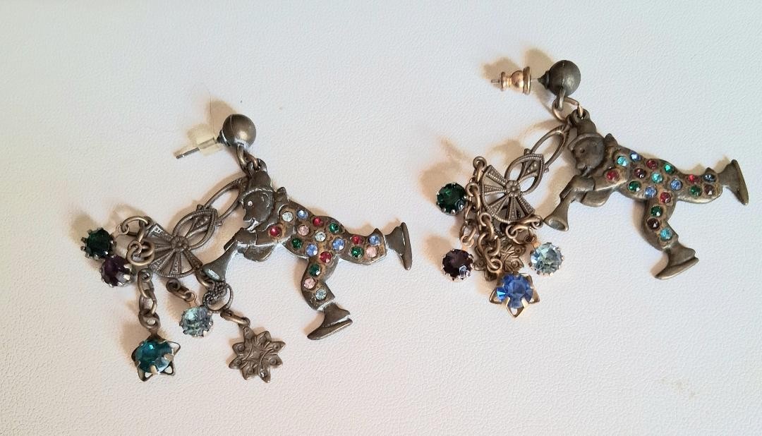 1950’s Multi-Color Rhinestone Clown Post Earrings! Pretty Rare!