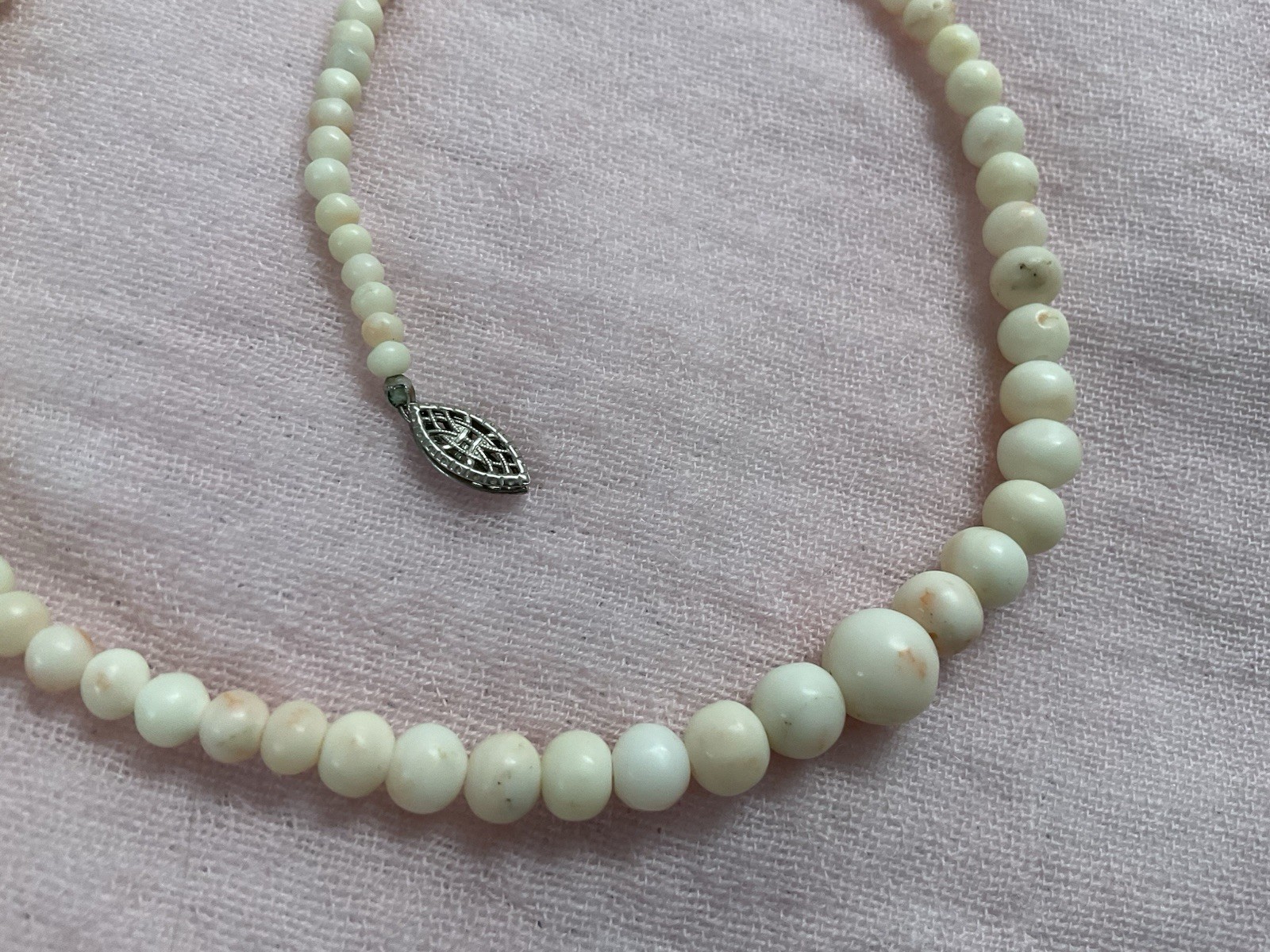 Antique Vintage Angel Skin Coral Necklace Graduated 16 Inches Genuine