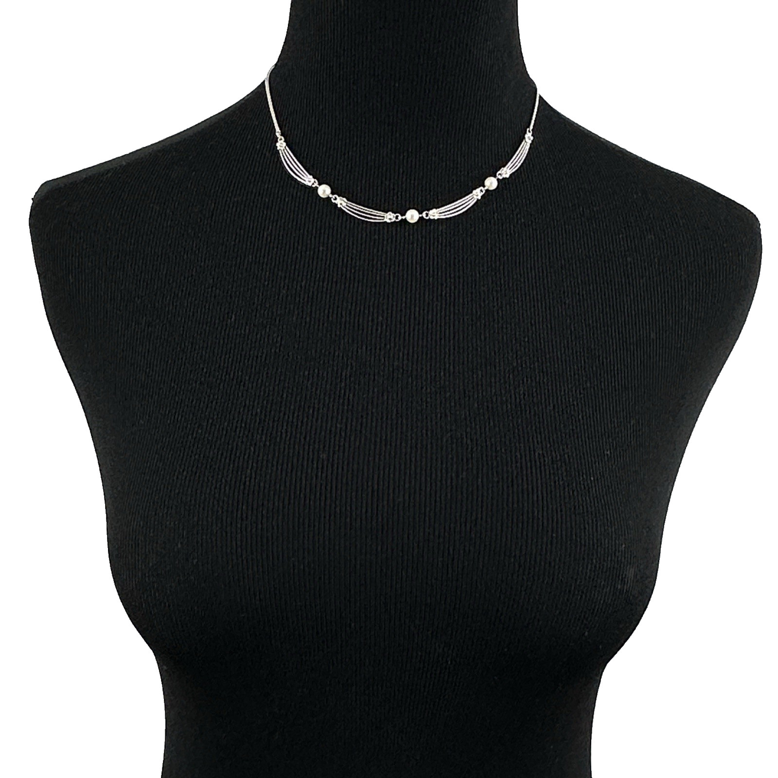 VAN DELL vintage necklace – sterling silver & cultured pearl choker 16″ delicate