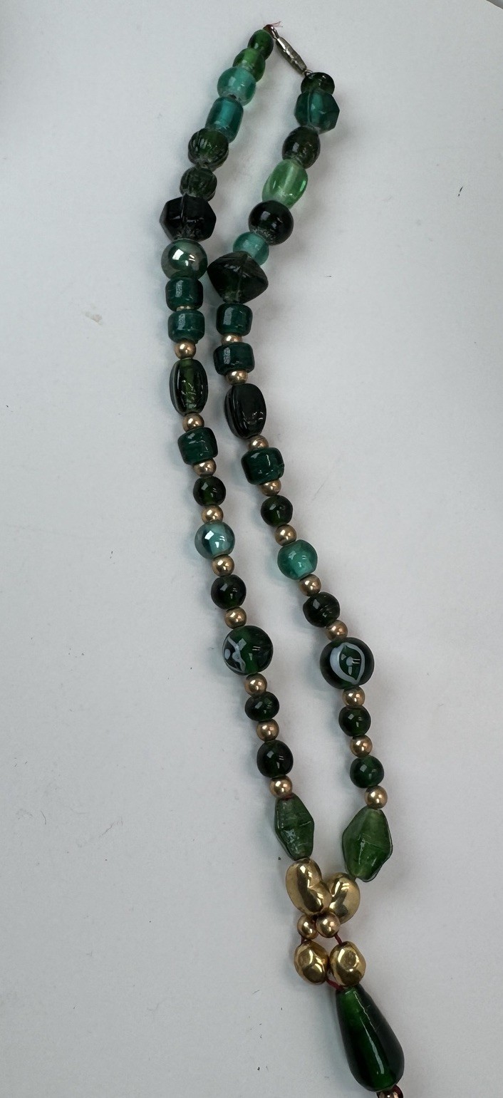 Lot Of 2 VTG Bead Necklaces – Purple Glass & Green Gold Tone Statement