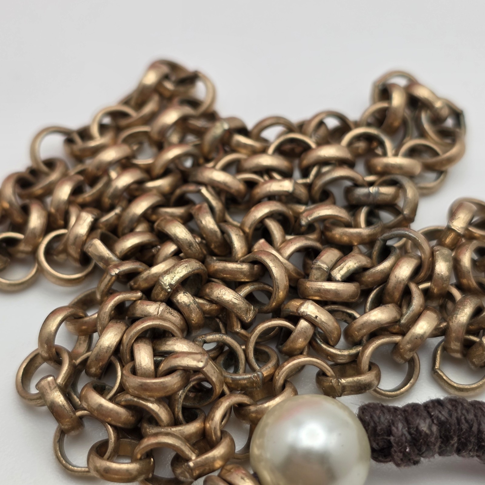 Vintage Hammered Pendant Necklace Faux Pearl Black Wood Bead Artisan Boho 35 In