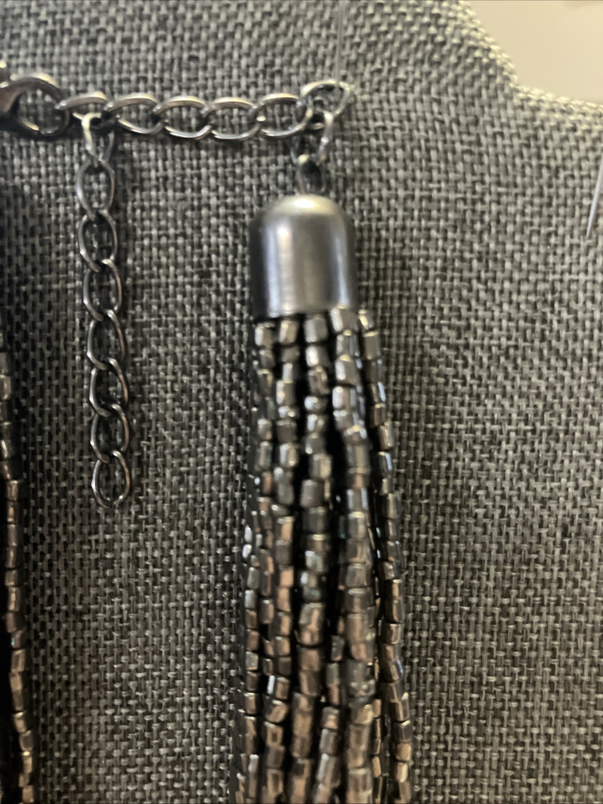 Vintage Black Glass Bead Multi Strand Necklace Classic Elegant Layered Women