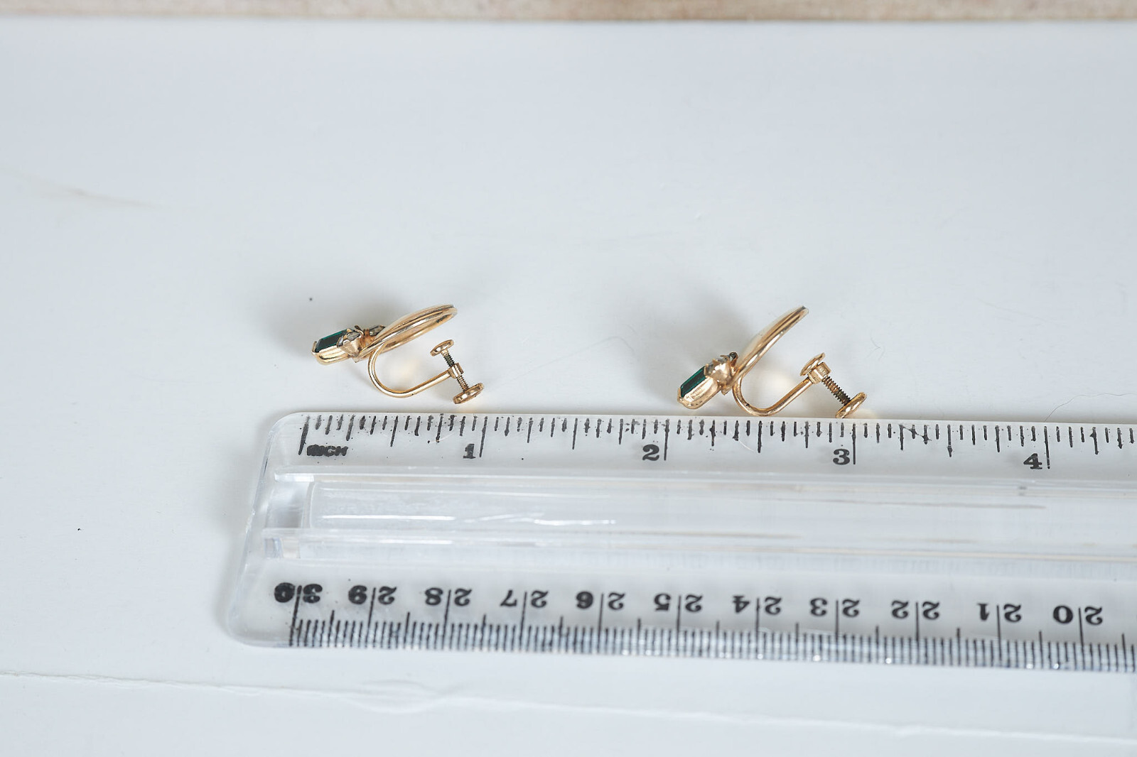 1940s/50s CARL MAYR CM 1/20 12K GF Green Clear Rhinestone Screw back Earrings
