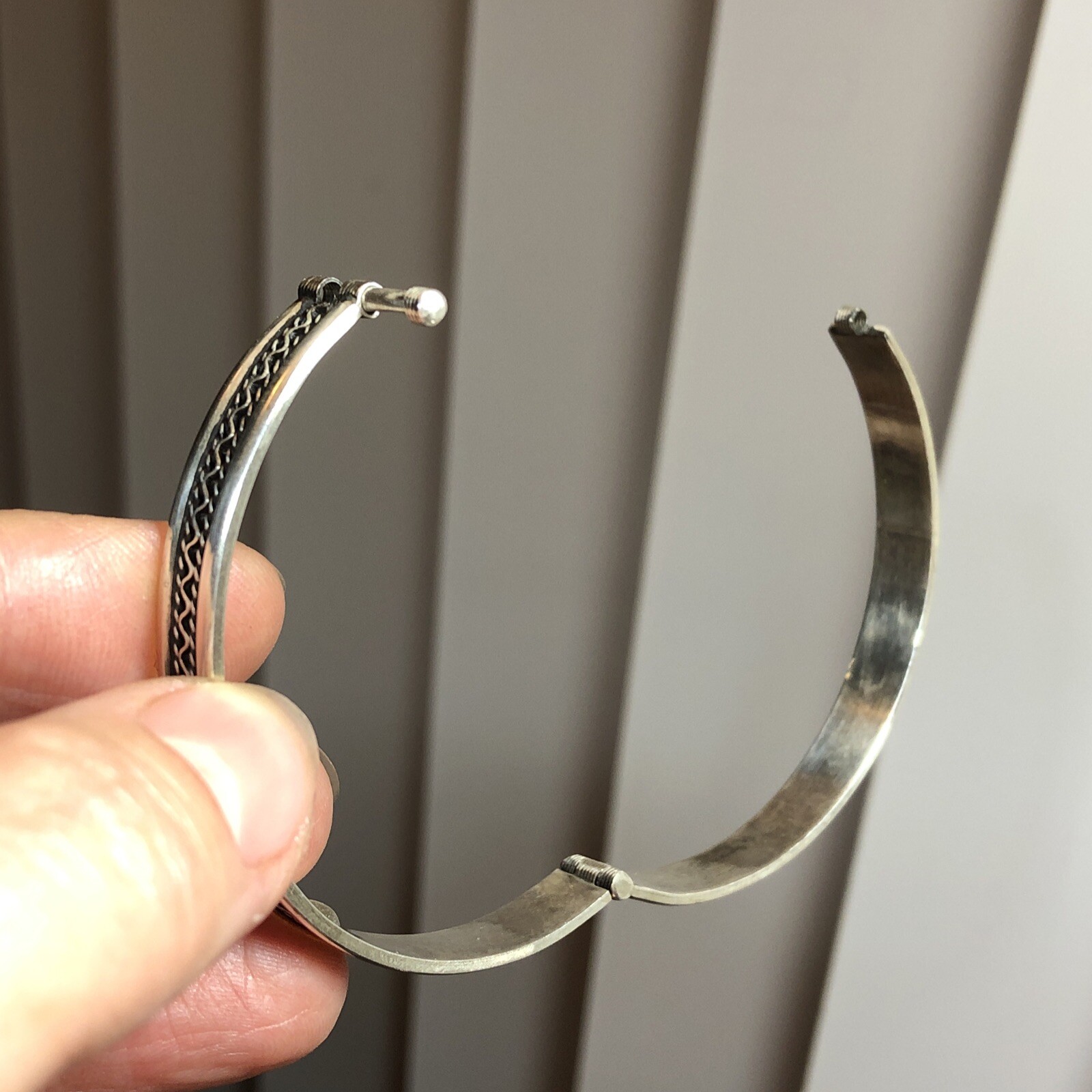 20. Vintage 925 Sterling Patterned Stick Pin Lock Bangle TWO Bracelets 7″-7 1 4″