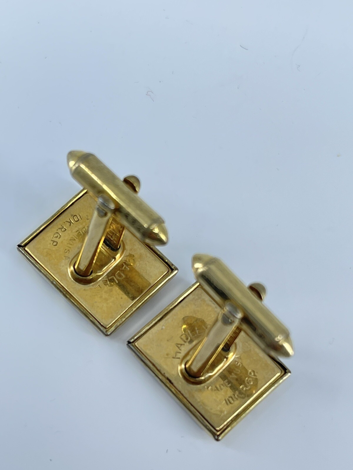 Vintage Hadley 10K RGP cufflinks gold tone louver design etched accent 7/8″