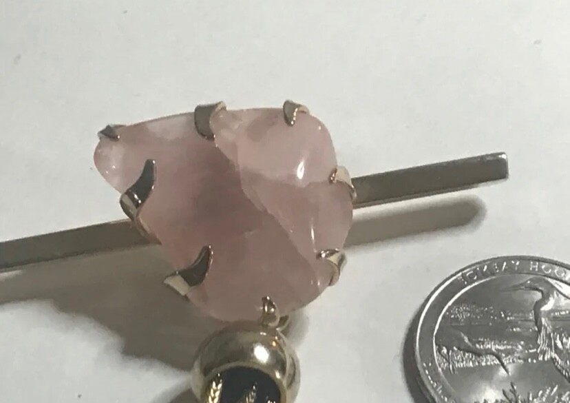 Stunning Vintage Gold Tone Genuine Rose Quartz Long Bar Brooch Pin
