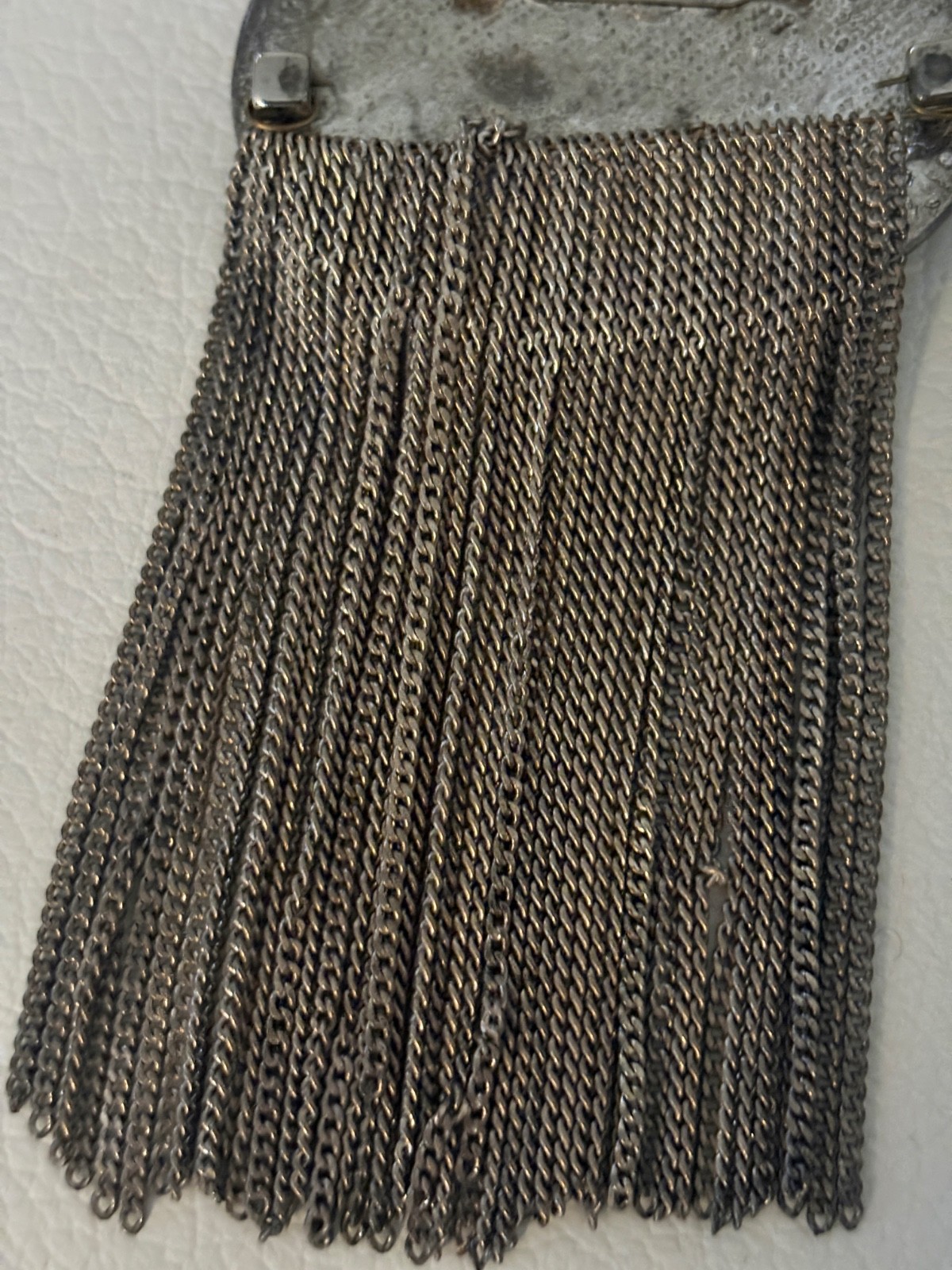 Vintage Unsigned Abalone SilverTone Fringe Chain Brutalist Statement Brooch
