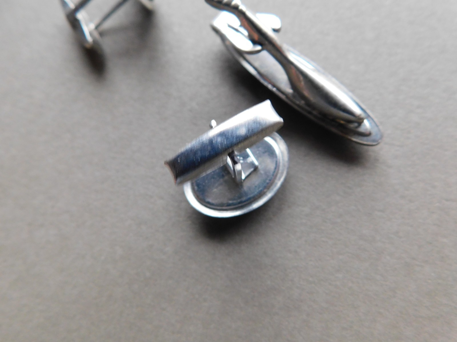 Vintage Matching Tie Clip & Cuff Links Set – Black & Silver tone
