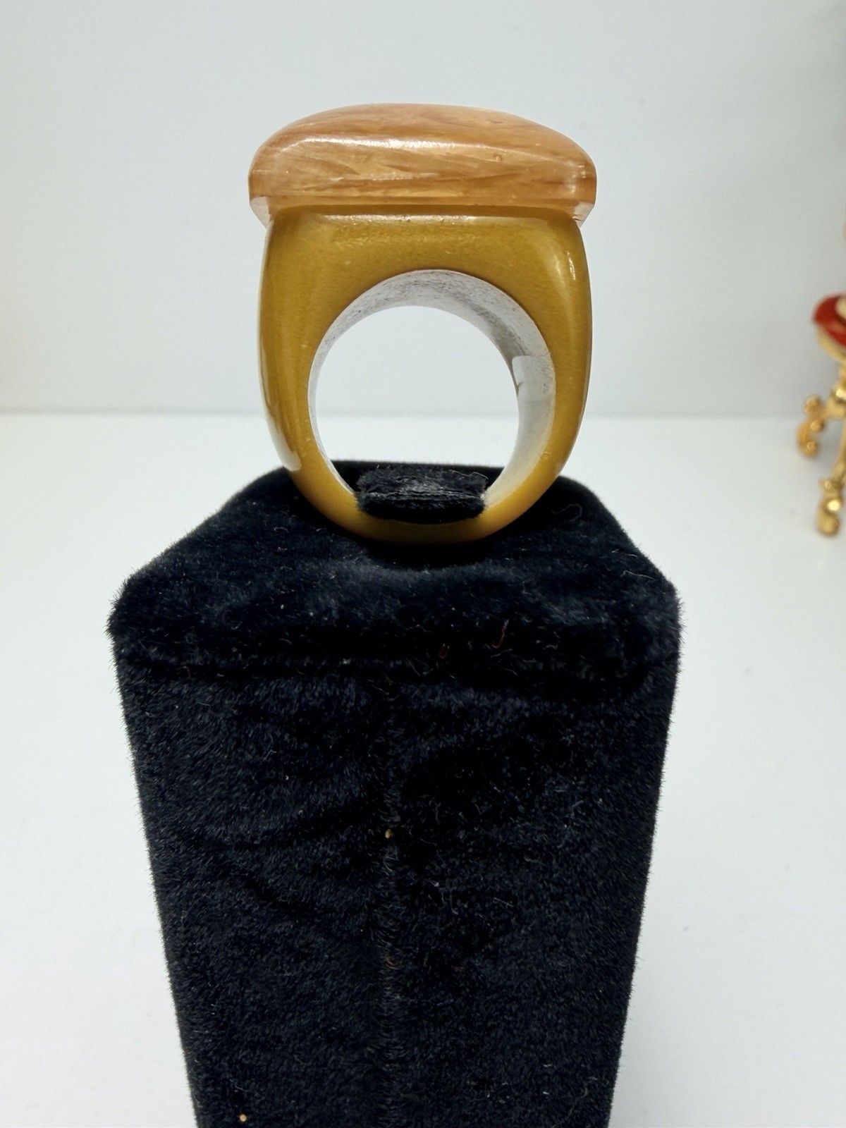 Vintage Lucite Statement Ring Two-Tone Amber Resin Chunky Size 6.5