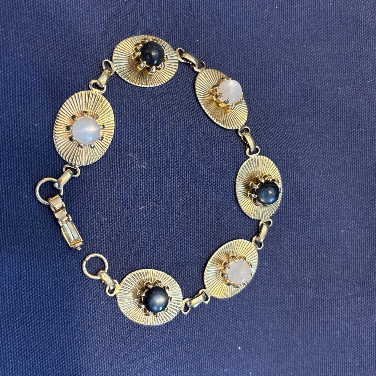 Vintage Moonstone White Black Gold Tone Bracelet 1950s-60s