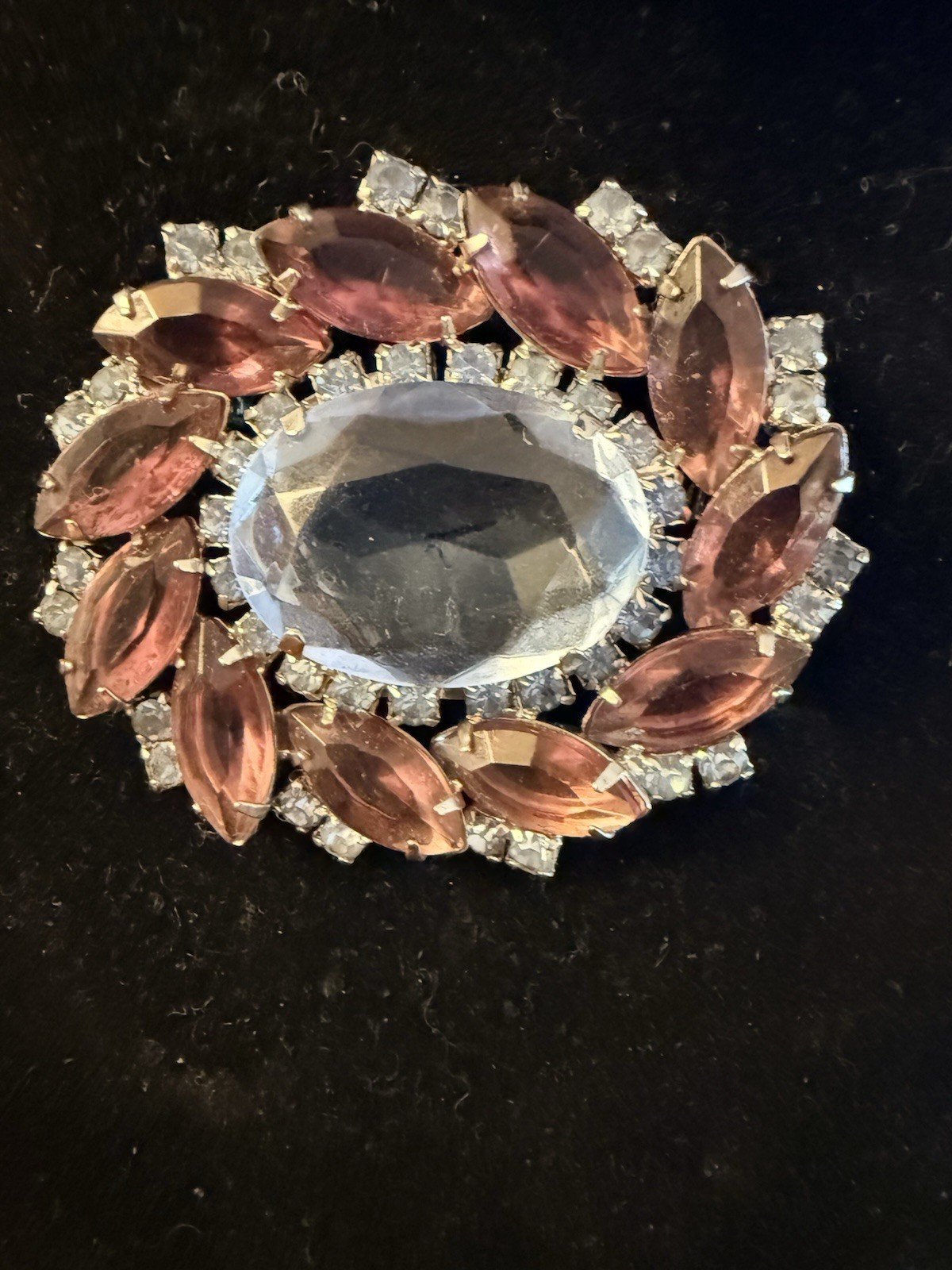 Vintage Baby Blue And Purple Rhinestone Silvertone Brooch ~Absolutely Stunning