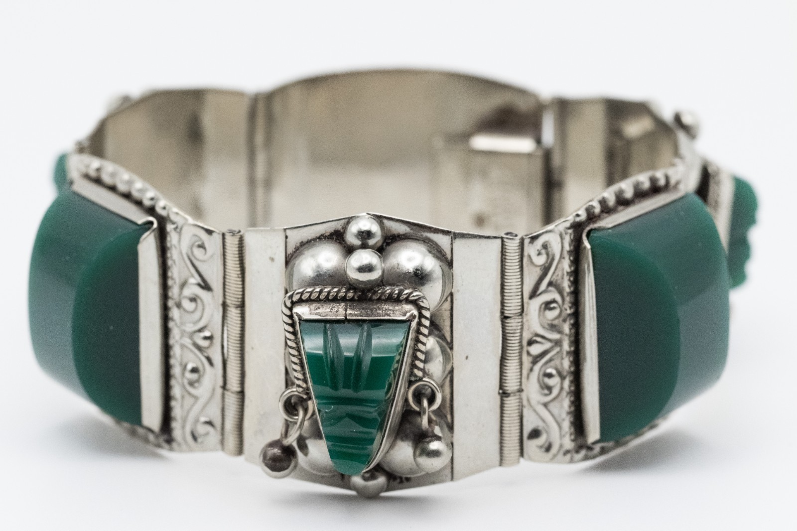 Vintage Sterling Silver Mexico Taxco Aztec Bracelet Mexico Repousse Cuff JPR