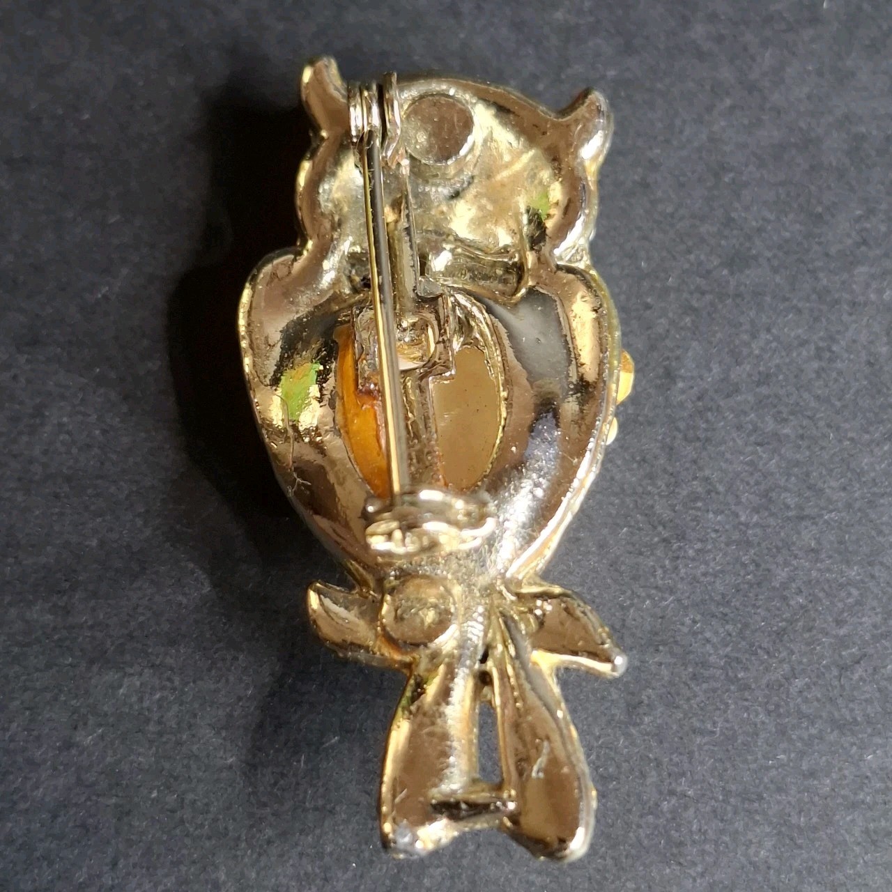 Owl Brooches Green and Red Eyes Rhinestone Gold and Silver Tone Pins Vintage