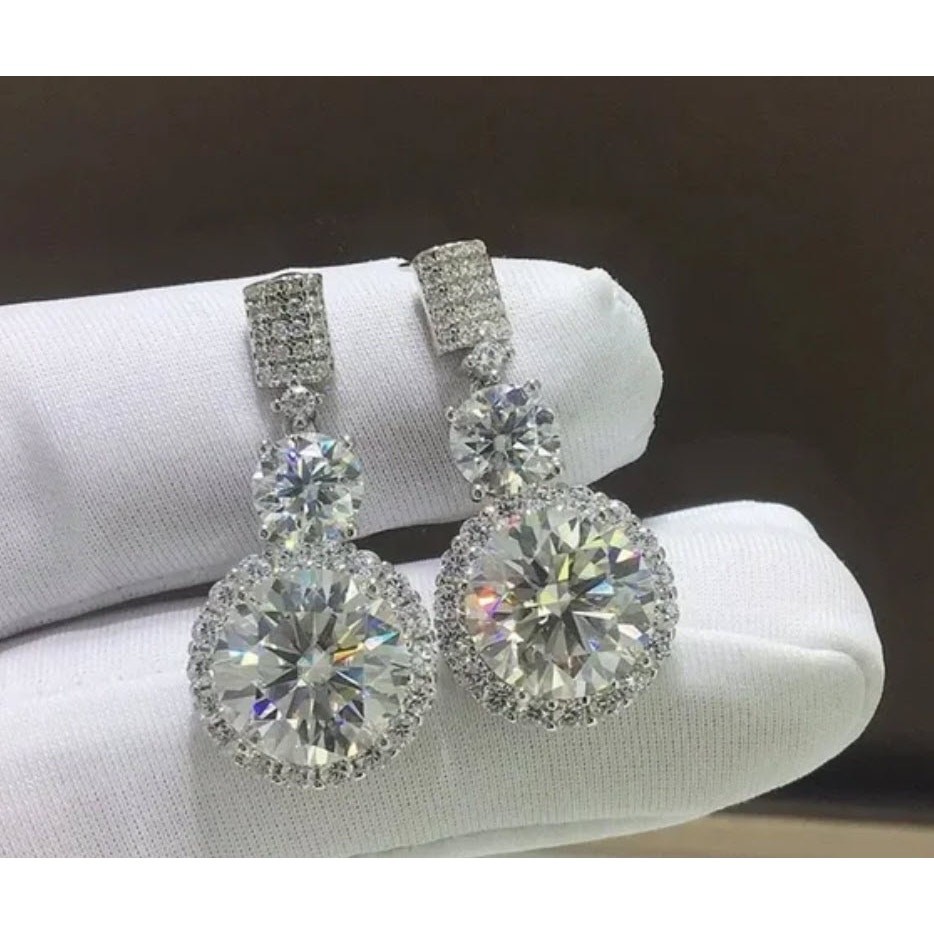 6 Ct T.W. Round Simulated Diamond Halo Drop Dangle, Beautiful, Bridal Earrings