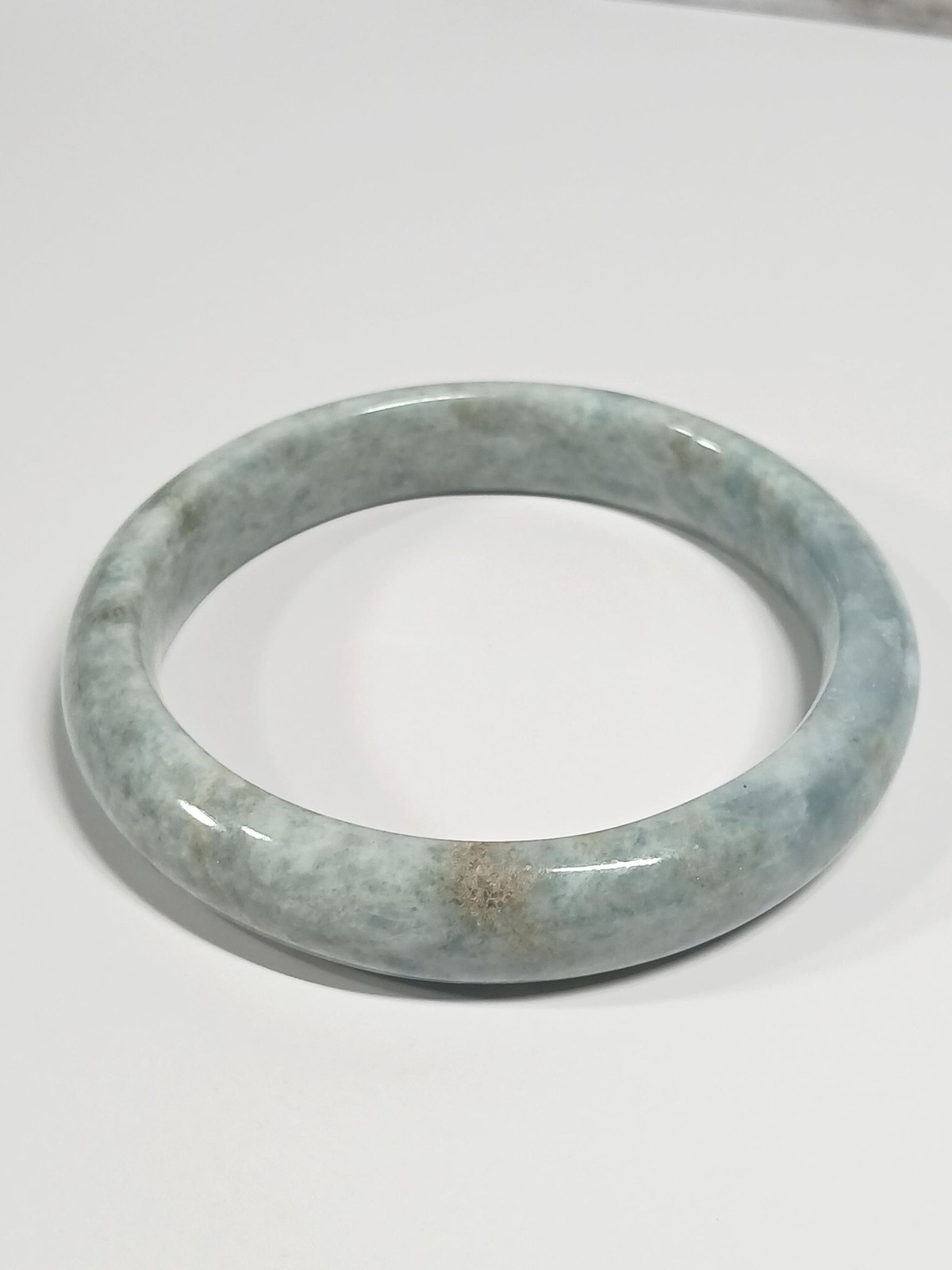 Pale Green Blue Jadeite Bracelet with Brown Inclusions 67mm