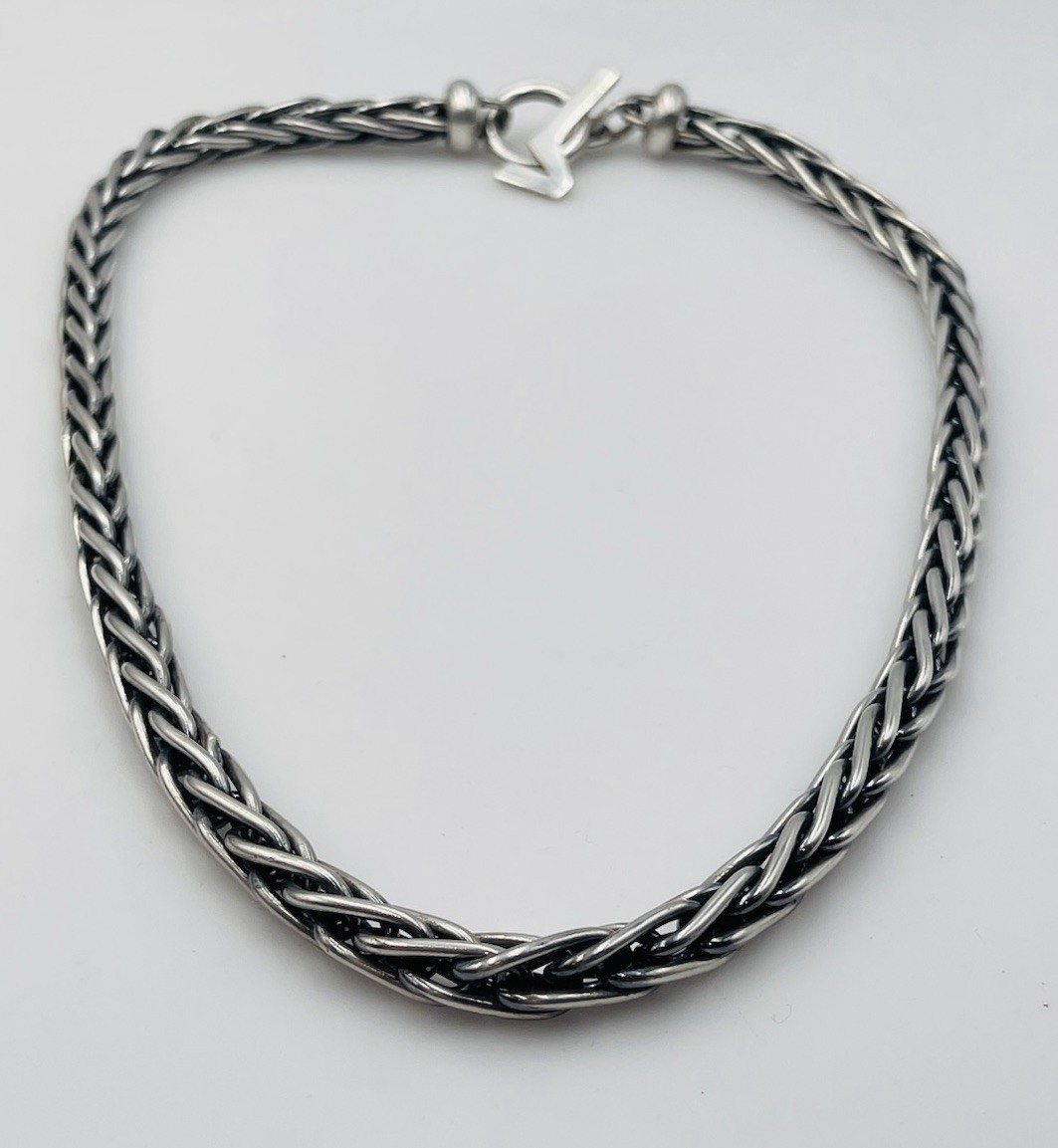 Versani Vintage Sterling Silver Spiga Wheat Chain Toggle Necklace 20″