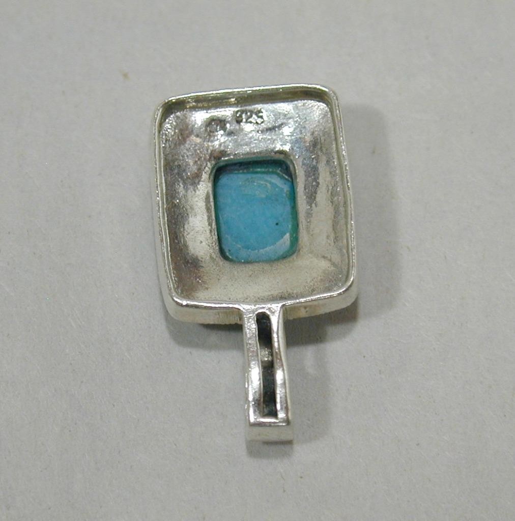 Vintage CW Charles Winston Sterling Turquoise & Marcasite Pendant 925 Silver