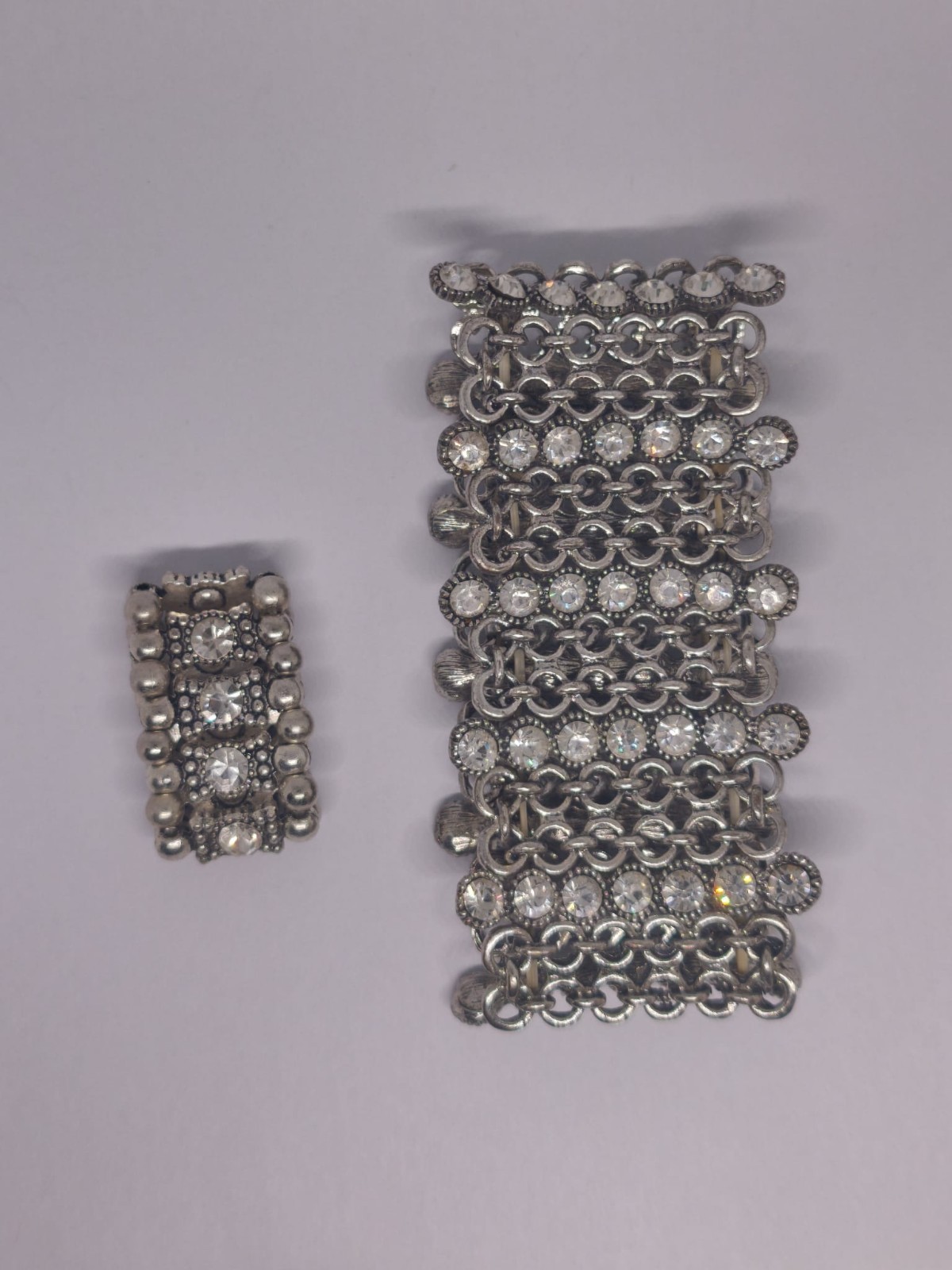 Beautiful Vintage Wide Rhinestone Bracelet – Silver Tone Statement Cuff – 93g