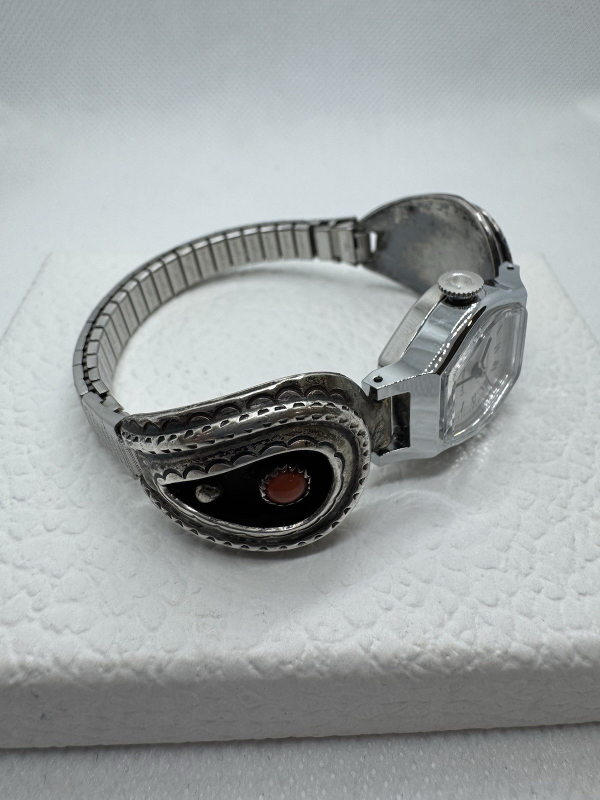 Sterling Silver CORAL Coral Unsigned Watch Tips 925 w/ Untested Watch Shadow Box