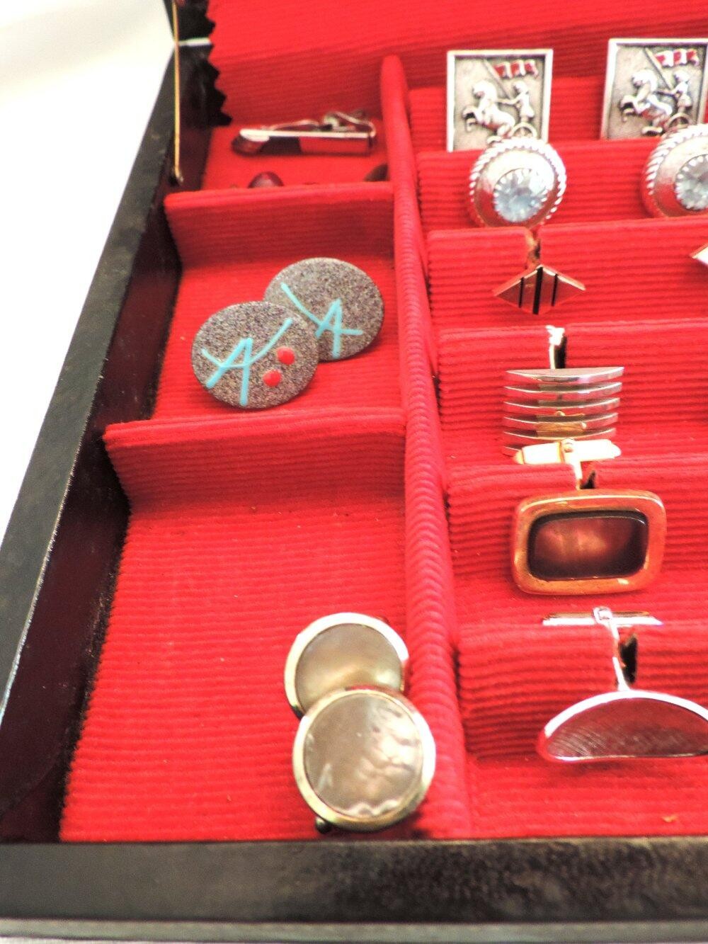 Vtg Lot #3 Men’s Jewelry Box Cuff Links Tie Clips Swank Kreisler Craft Unsigned