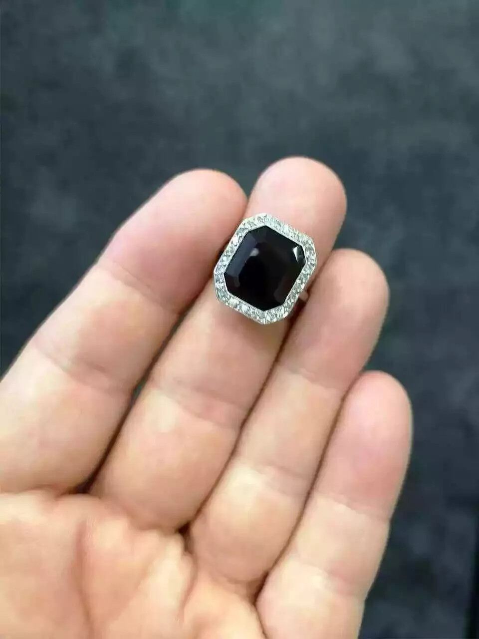 3.00 CT Black Emerald Cut Onyx CZ Women’s Halo Wedding Ring In Solid 925 Silver